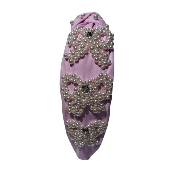 Brooke Shade Accessories - 238. The Pink Bow Pearled Crystal Headband